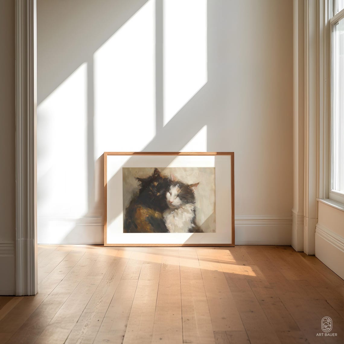 Purring Pair Cuddling Long Haired Cats Impressionist Painting Poster - Image 4