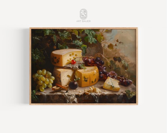 Cheeses And Fruit Still Life Art Cheese Artwork Food Illustration Cheese Lover Gift Kitchen Decor Poster Print