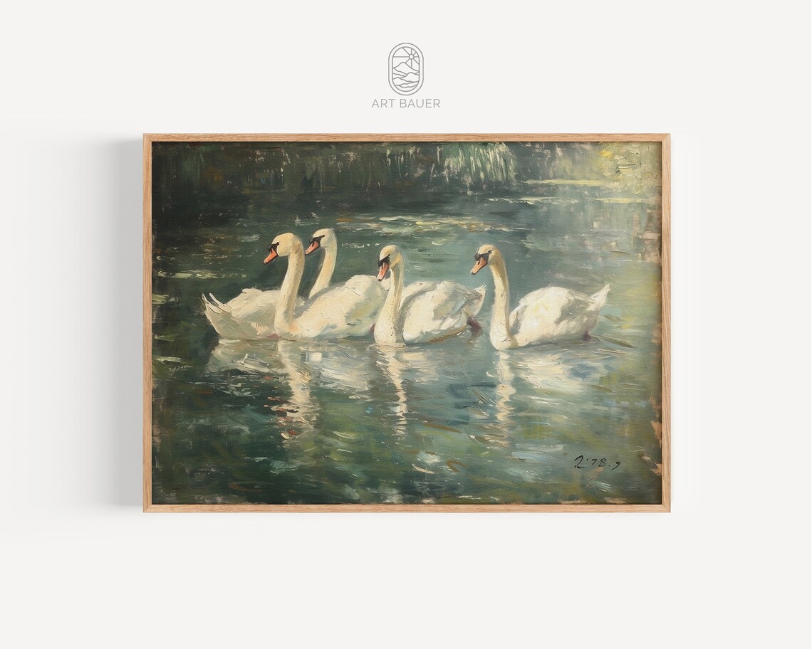 Elegant Swans Rustic Home Decor Wall Art Print - Image 3