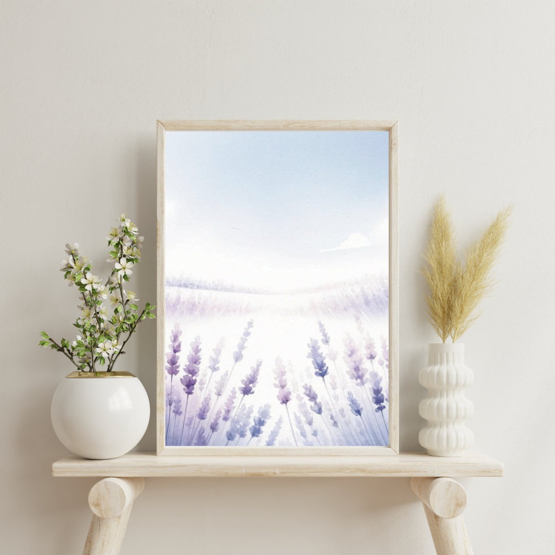 Soft Lavender Field Rows Calming Watercolor Landscape Poster - Image 2