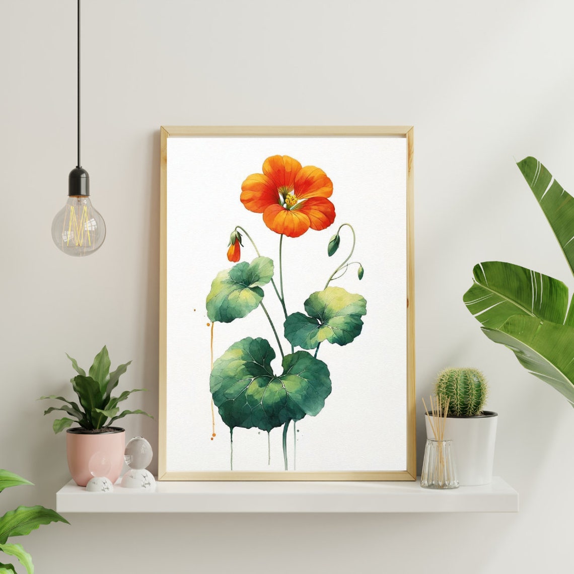Vibrant Orange Nasturtium Flower Watercolor Botanical Poster - Image 3