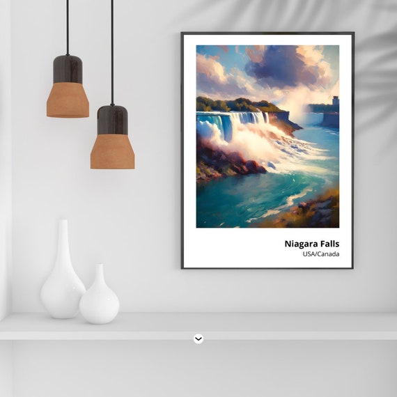Niagara Falls Art Print Majestic Waterfall Landscape In Stunning Painting For Nature And Travel Lovers
