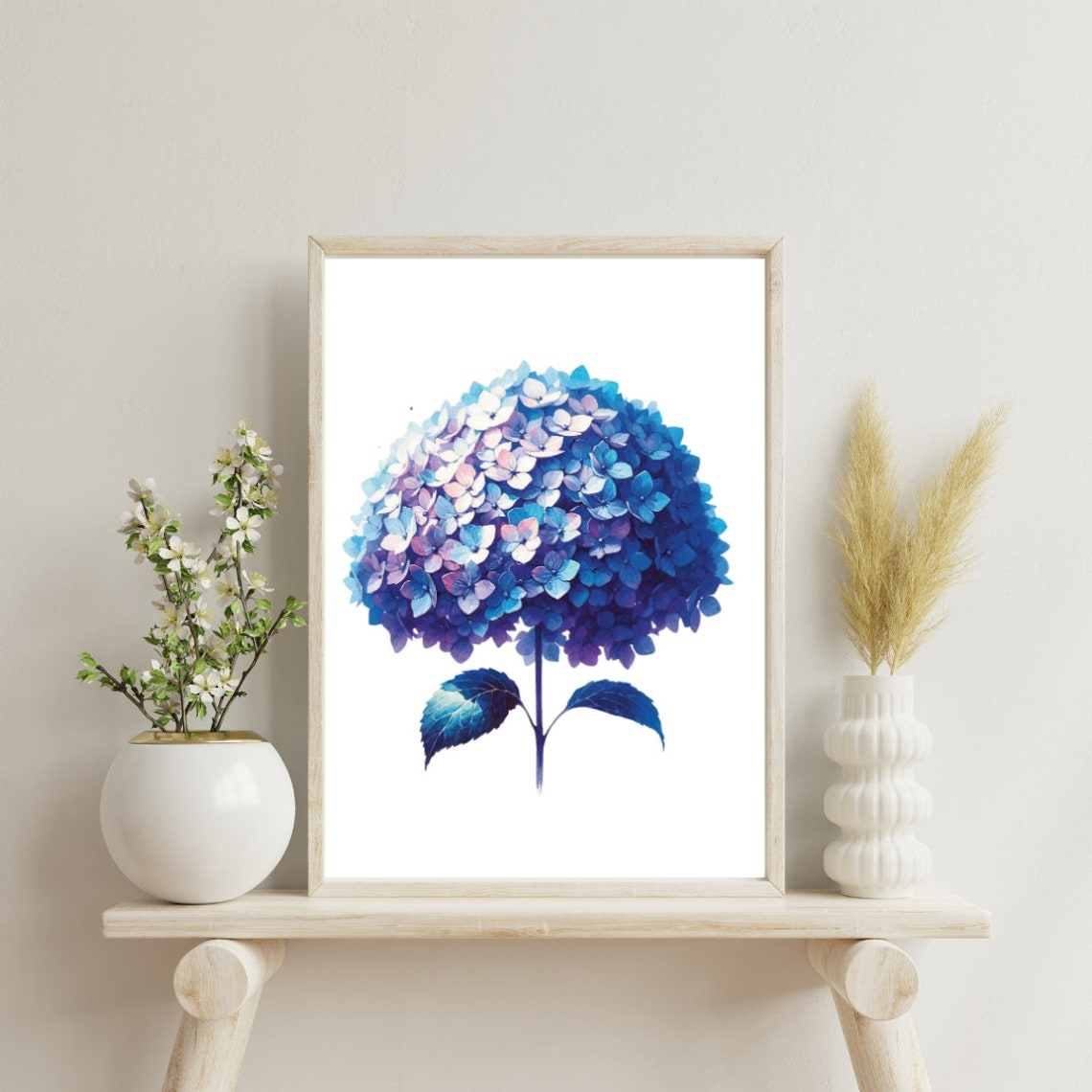 Lush Blue Hydrangea Bloom Captivating Watercolor Floral Poster - Image 2