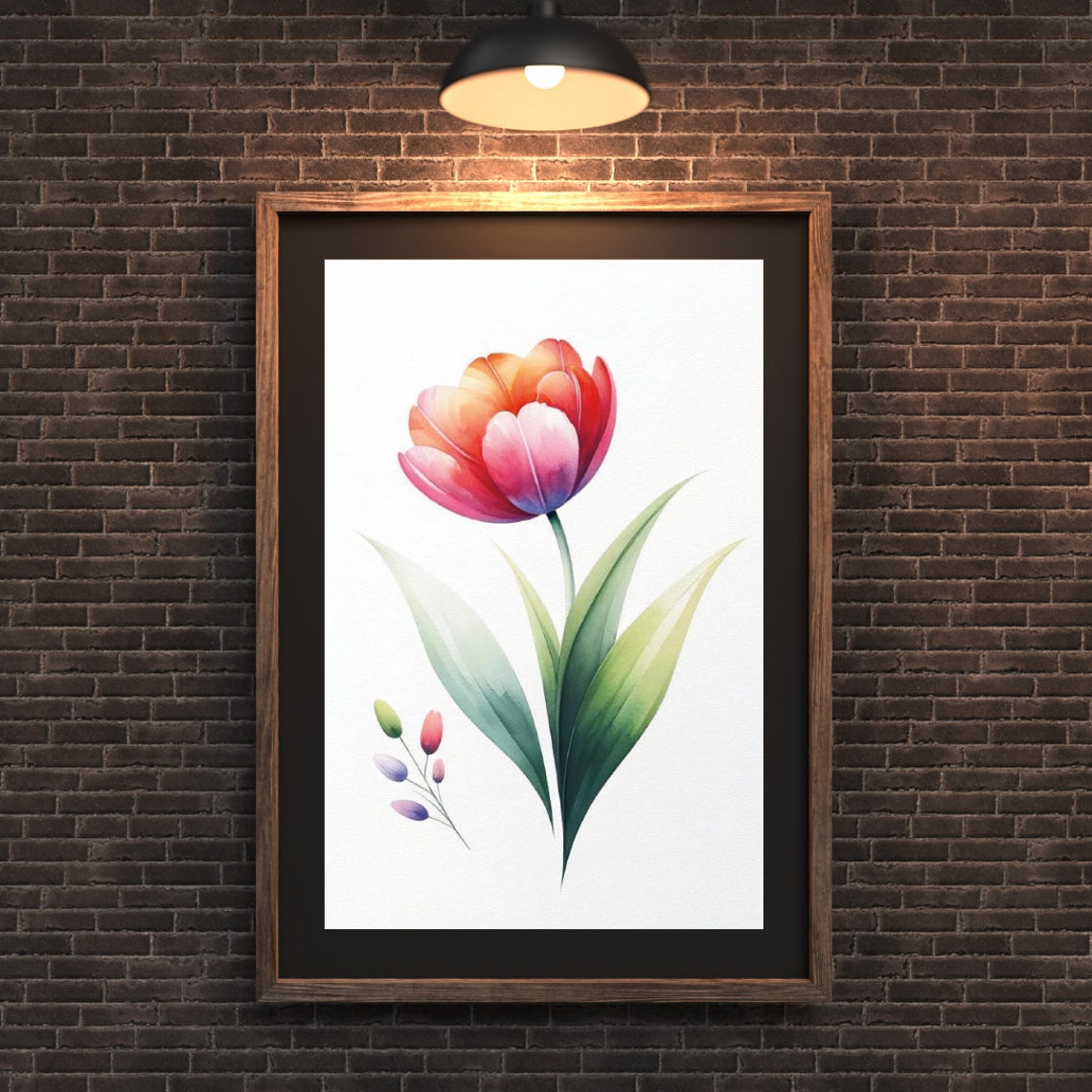 Red Orange Gradient Tulip Watercolor Elegant Floral Art Poster