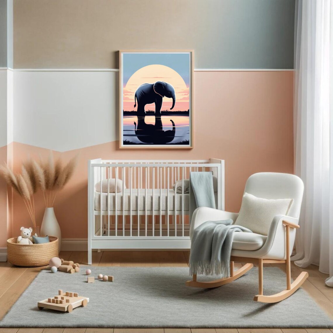 Elephant Sunset Reflection Waterhole Dusk Silhouette Savanna Art Poster - Image 2