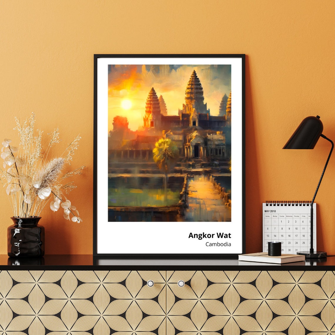 Angkor Wat Cambodia Ancient Temple Towers Sunrise Reflection Poster - Image 2