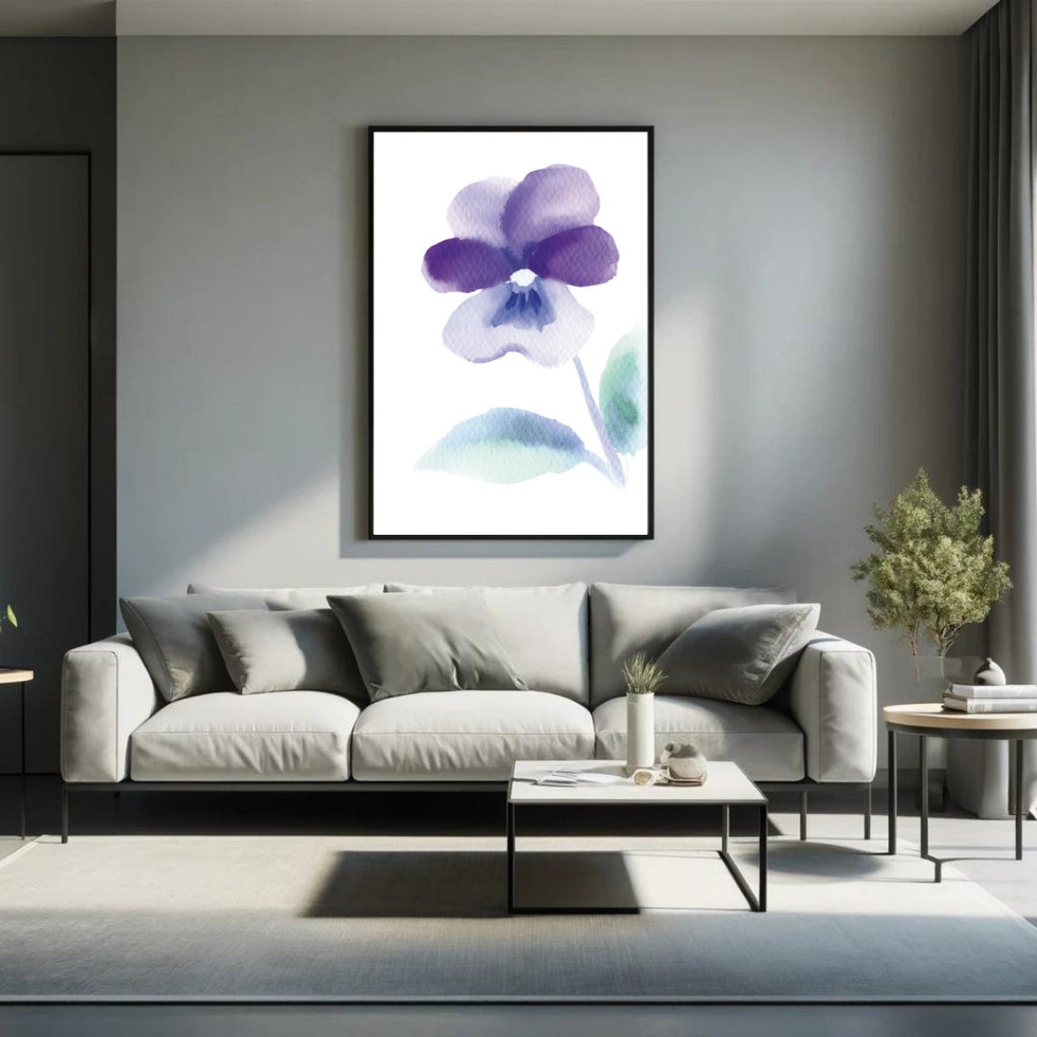 Delicate Purple Pansy Bloom Soft Watercolor Botanical Poster - Image 5