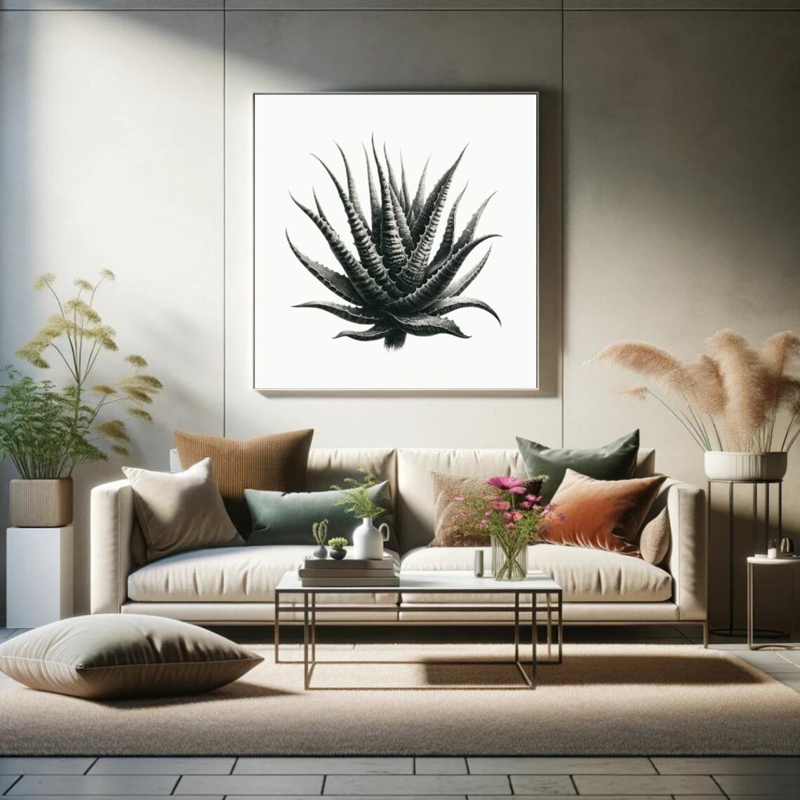 Ink Essence Aloe, Dramatic Monochrome Interior Art - Image 3