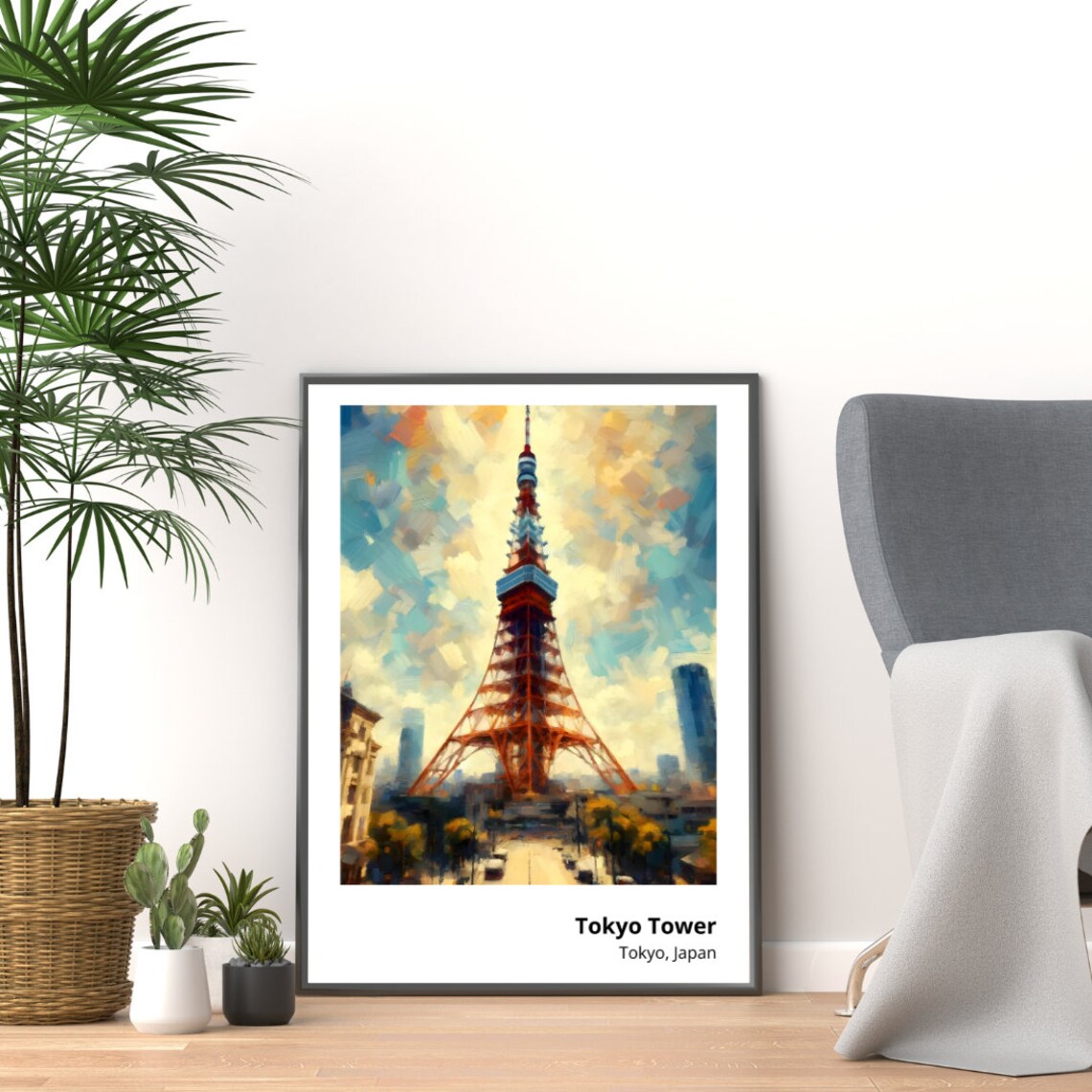 Tokyo Tower Japan Red Steel Landmark Vibrant Cityscape Painting Poster