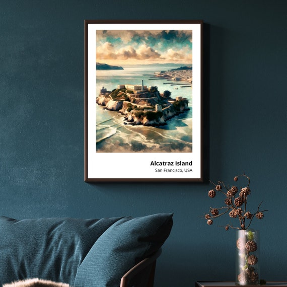 Alcatraz Island Art Print Striking Painting Of San Francisco Landmark Historic And Iconic Wall Decor Coastal Prison Art