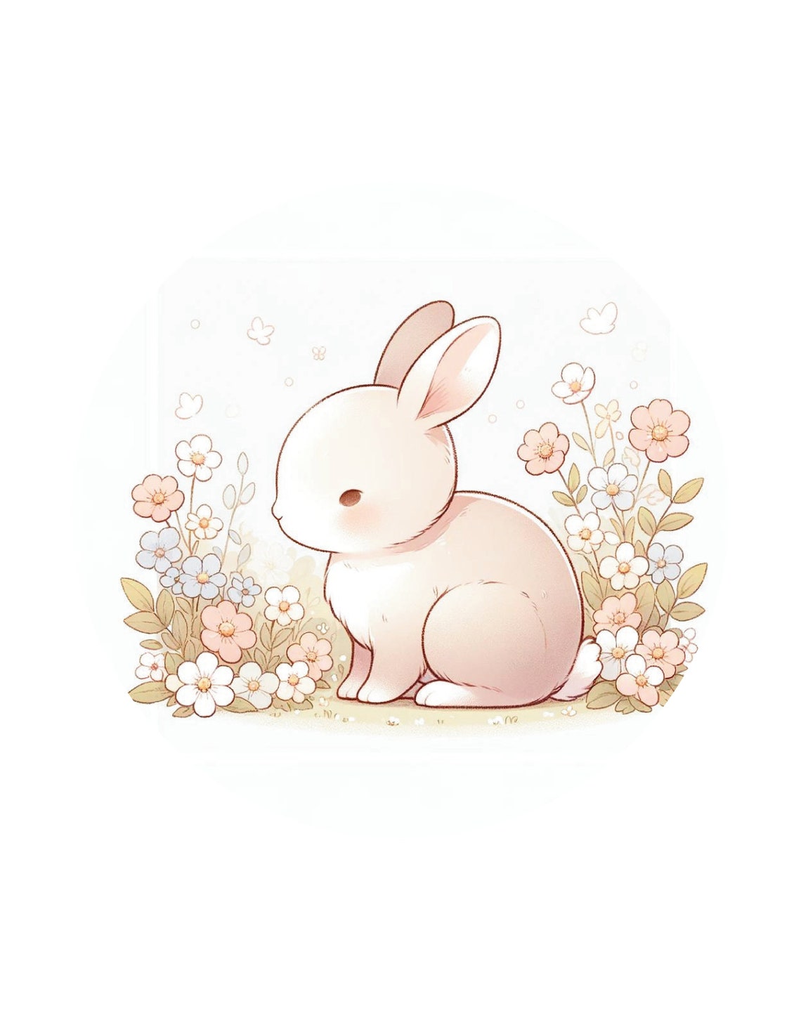 Soft Pink Bunny Wildflowers Spring Bloom Nursery Wall Poster - Image 3