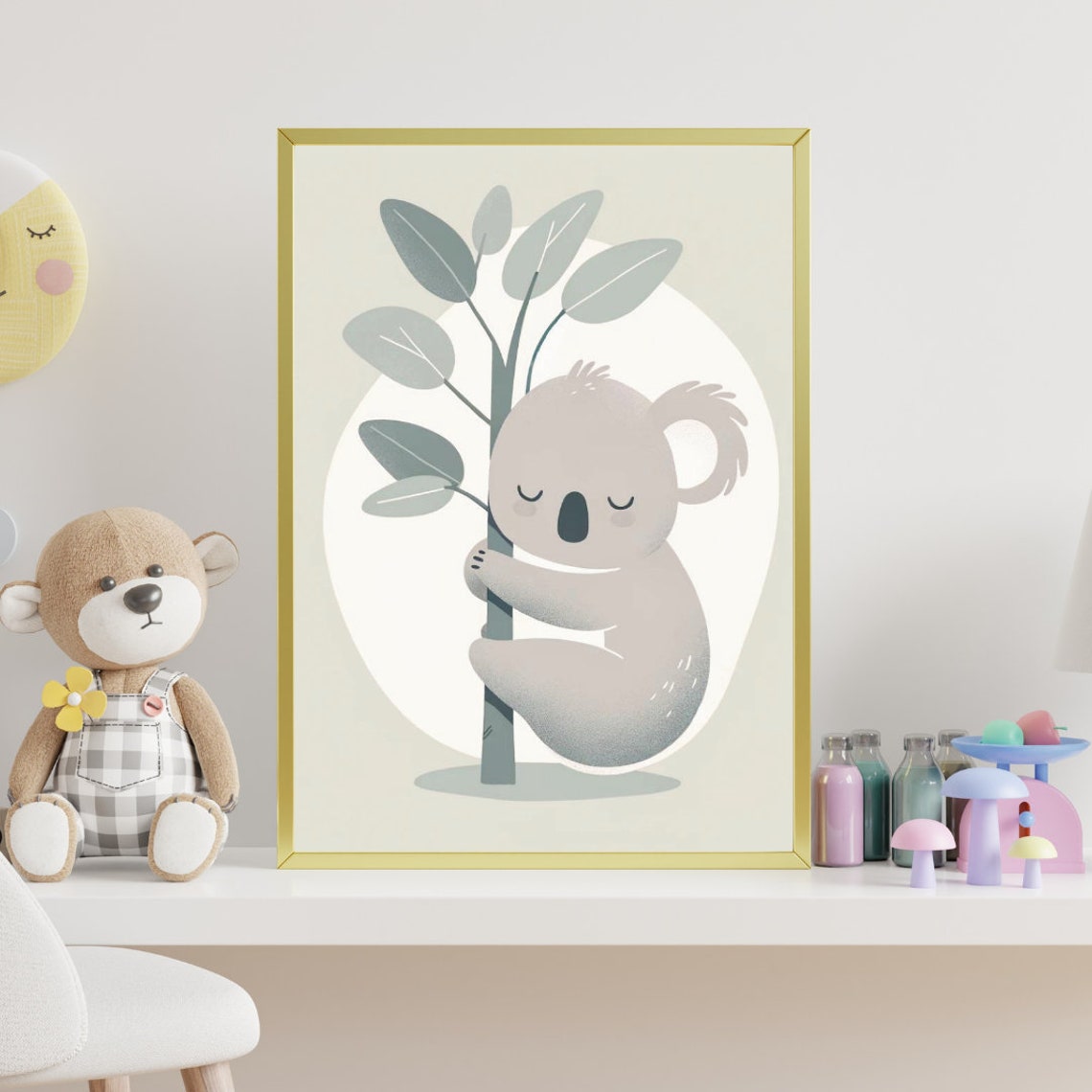 Sleepy Koala Hugging Eucalyptus Branch Soft Nursery Art Poster - Image 5