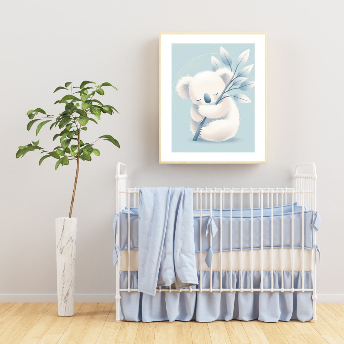 Sleepy Koala Print For Nursery Peaceful Blue And White Artwork Cute Australian Animal Calming Decor - Image 5