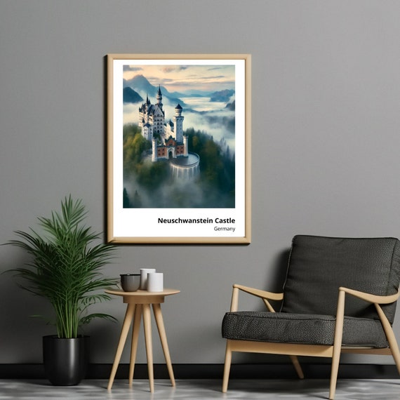 Neuschwanstein Castle Art Print Enchanting Bavarian Landmark In Dreamy Painting For Magical Wall Decor