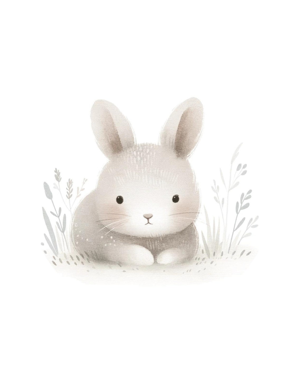 Cozy Gray Bunny Soft Grass Watercolor Cute Nursery Art Poster - Image 3