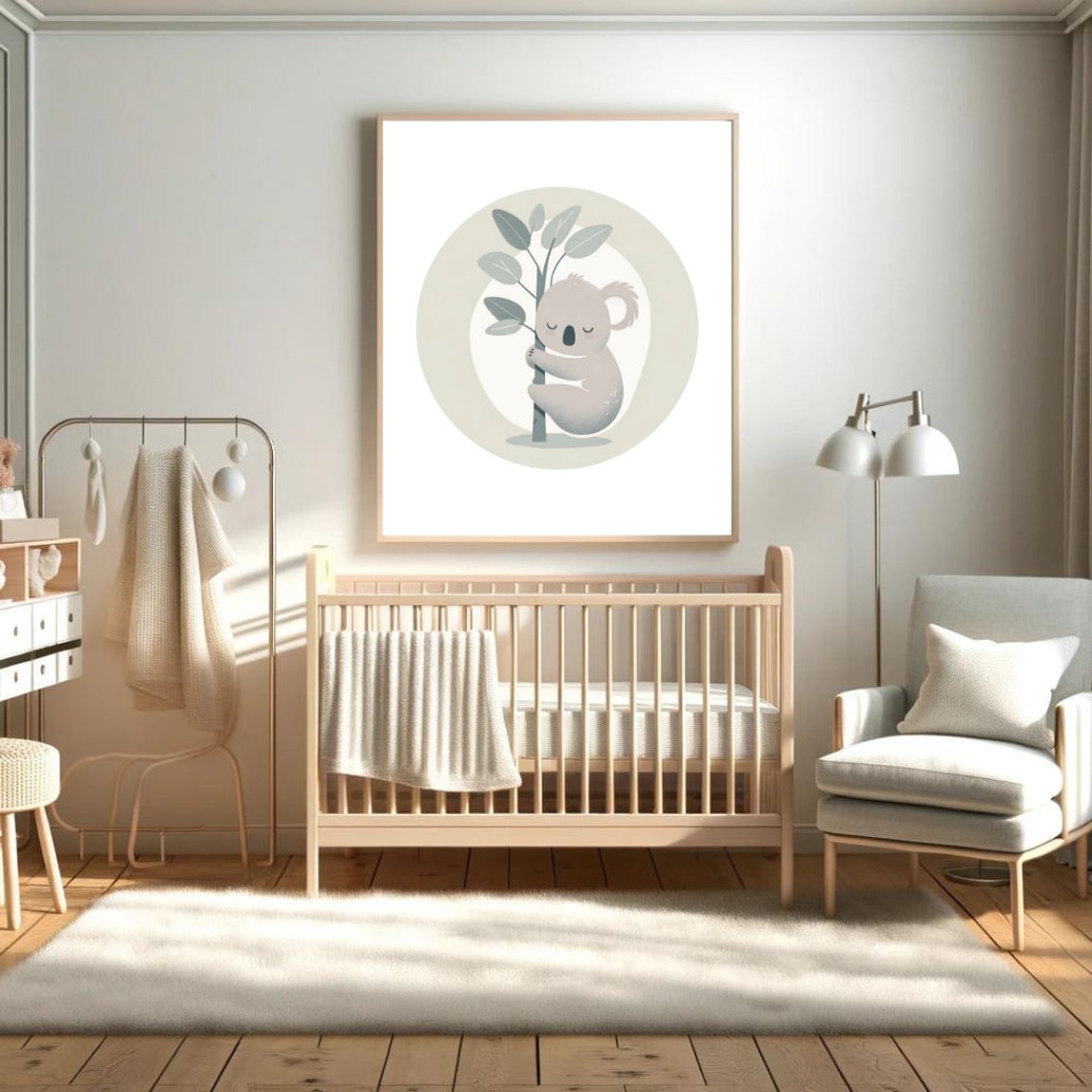 Sleepy Koala Hugging Eucalyptus Branch Soft Nursery Art Poster - Image 4