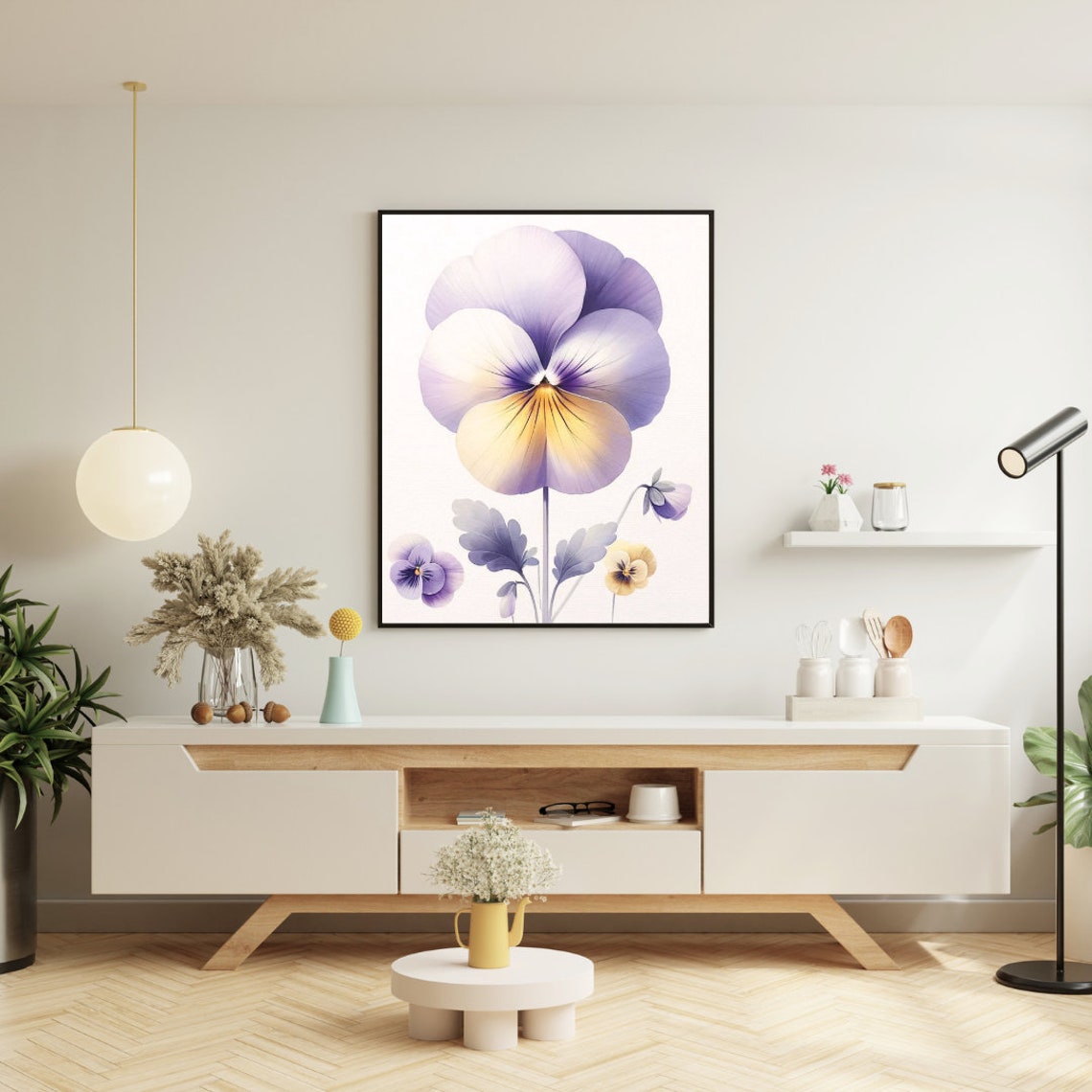 Whimsical Pansy Blooms Purple Violet Soft Watercolor Art Poster - Image 2
