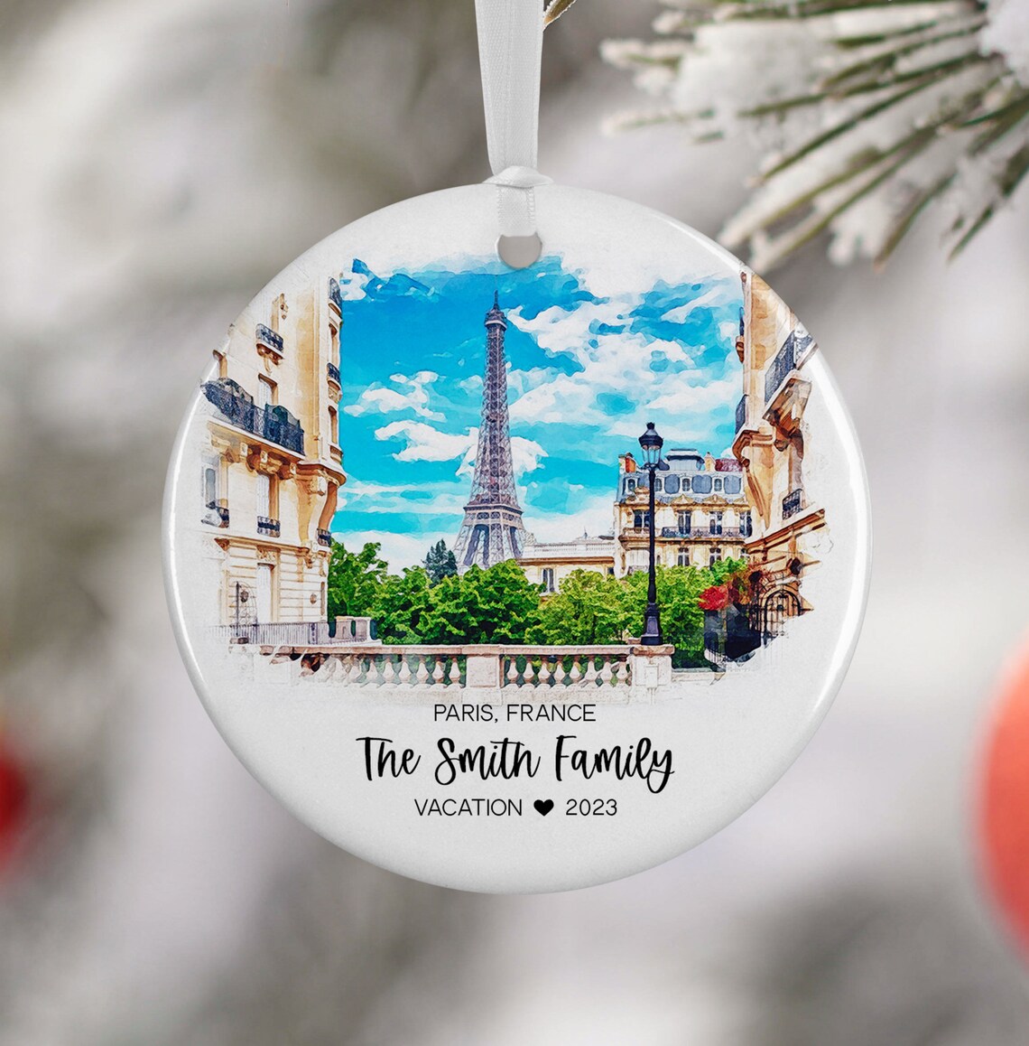 Paris France Ornament Watercolor Travel Poster