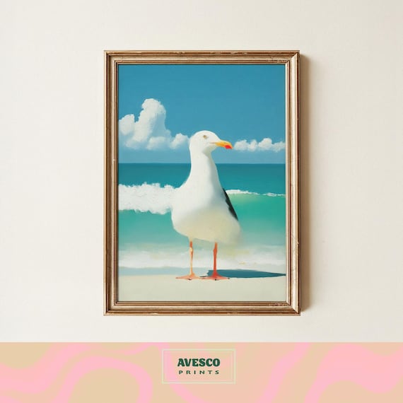 Seagull Print Coastal Beach Wall Art House Bathroom Decor