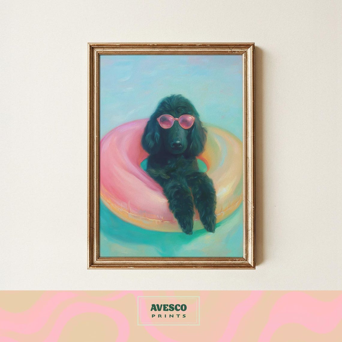 Black Poodle Pool Float Pink Sunglasses Fun Summer Dog Wall Art