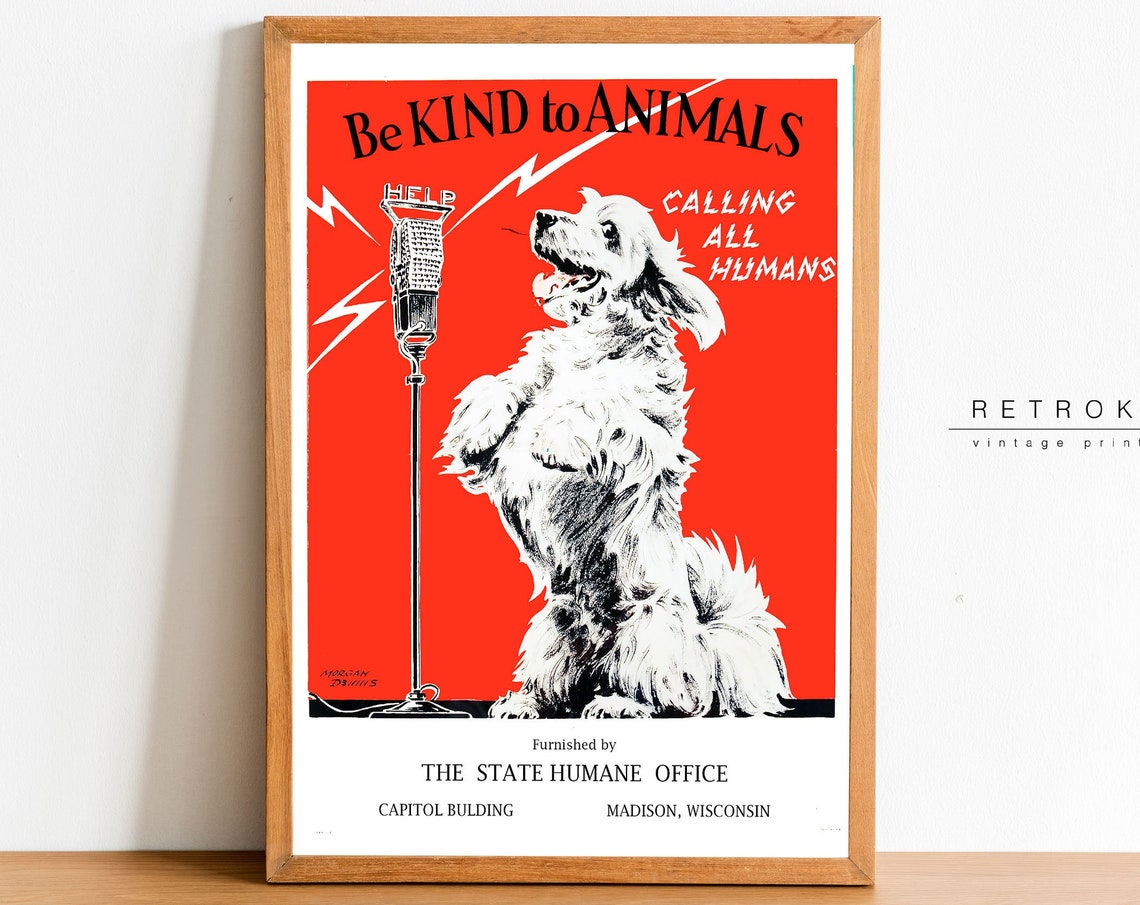 Be Kind To Animals Vintage Humane Society Dog Radio Microphone Poster