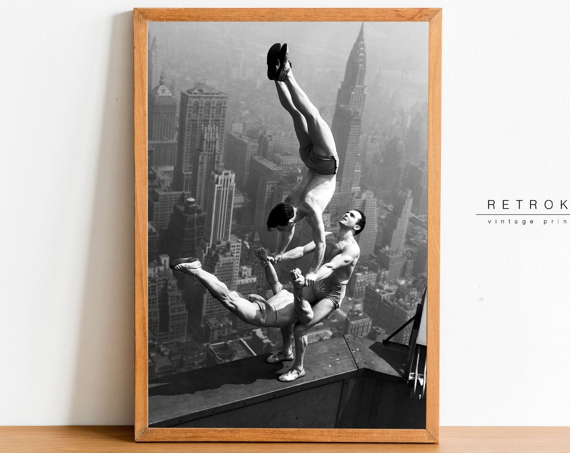 1930s Acrobats Empire State Building Ledge Black White Photo Poster