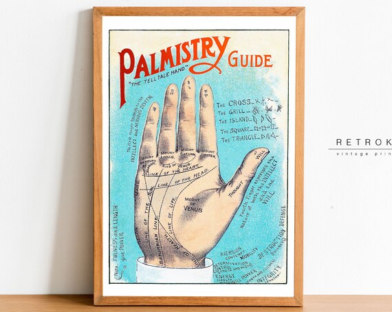 Palmistry Guide The Tell Tale Hand Vintage Palm Reading Chart Poster