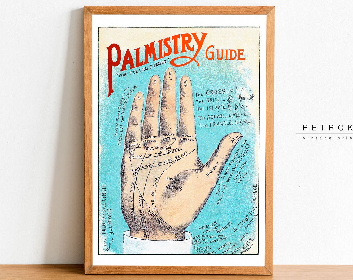 Palmistry Guide The Tell Tale Hand Vintage Palm Reading Chart Poster