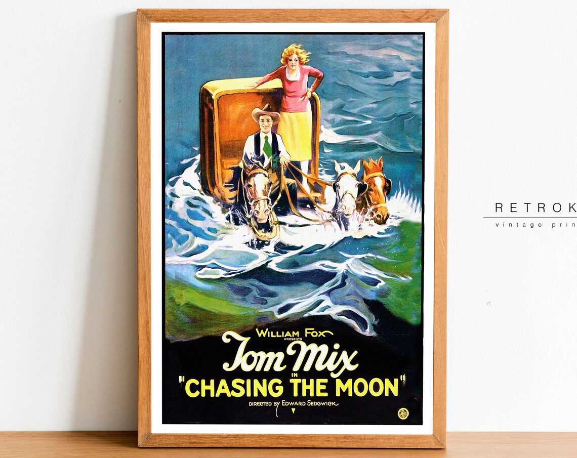 Tom Mix Chasing The Moon Western Silent Movie Vintage Film Poster