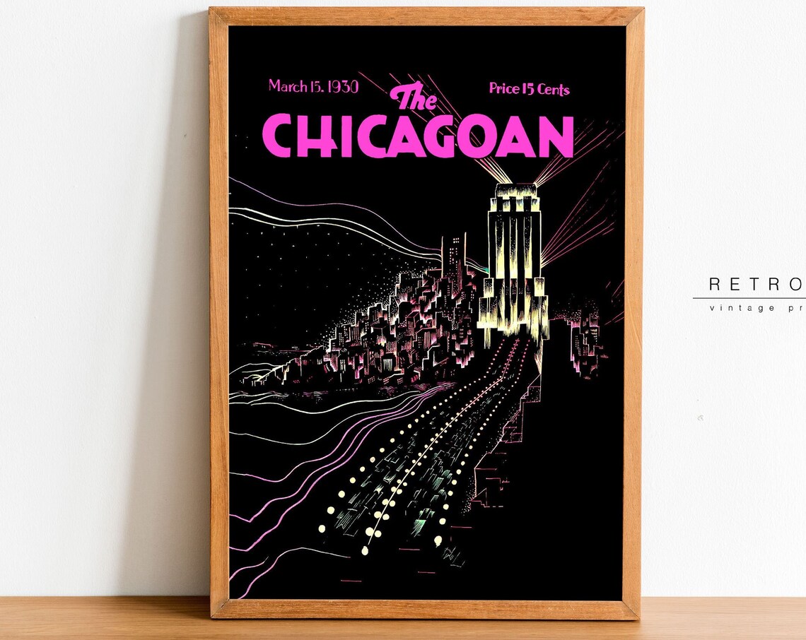 The Chicagoan 1930 Magazine Cover Night City Skyline Art Deco Print