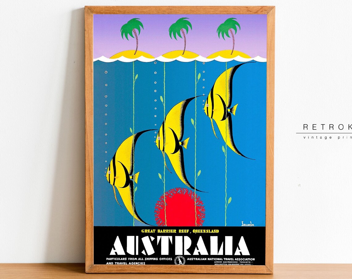 Australia Great Barrier Reef Queensland Vintage Travel Poster