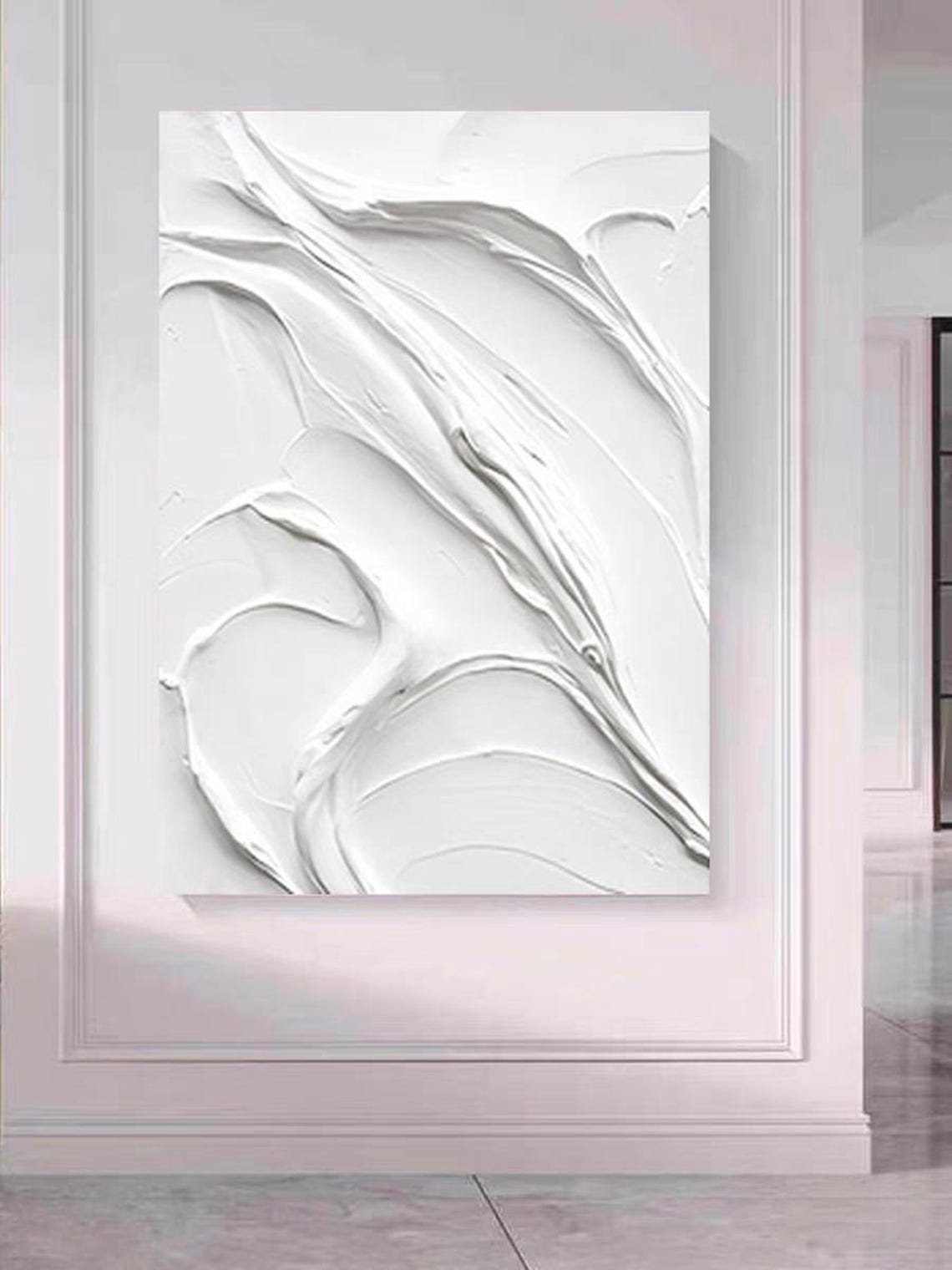 White Veiny Marble Thick Textured Abstract Minimalist Art Poster - Image 3