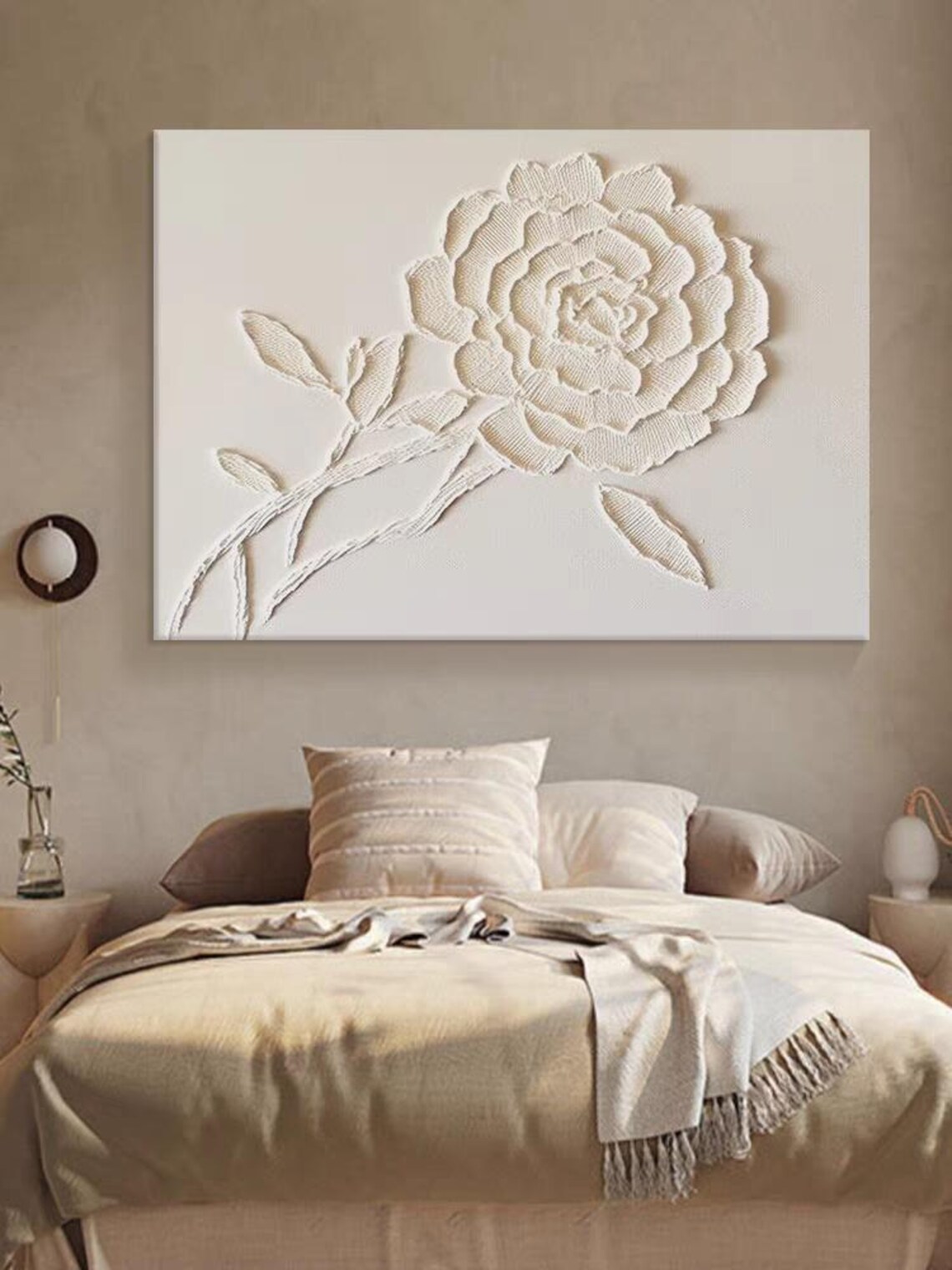 White Rose 3D Impasto Painting Minimalist Floral Relief Art Poster - Image 3