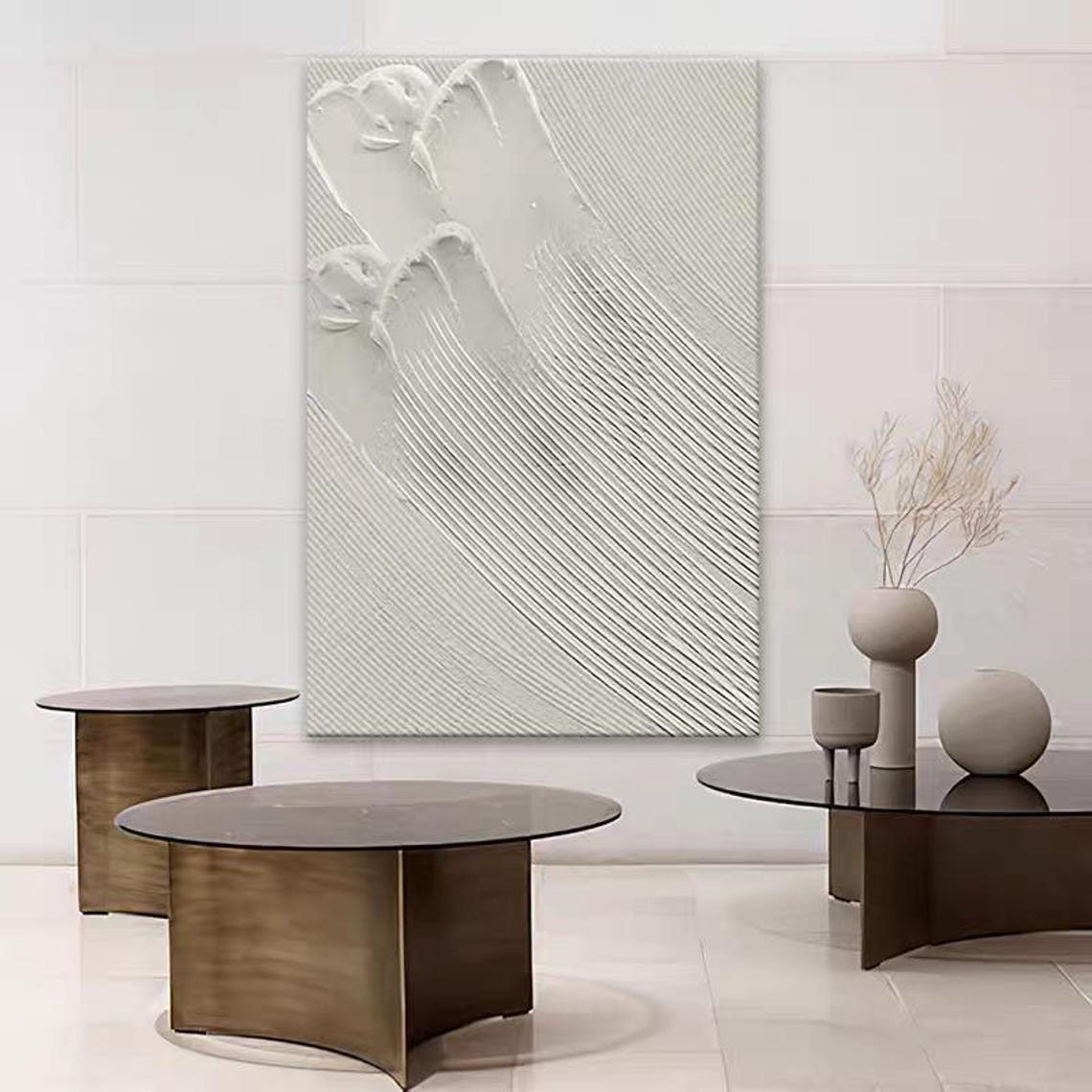 Pure White Diagonal Line Texture Abstract Minimalist Zen Poster - Image 3