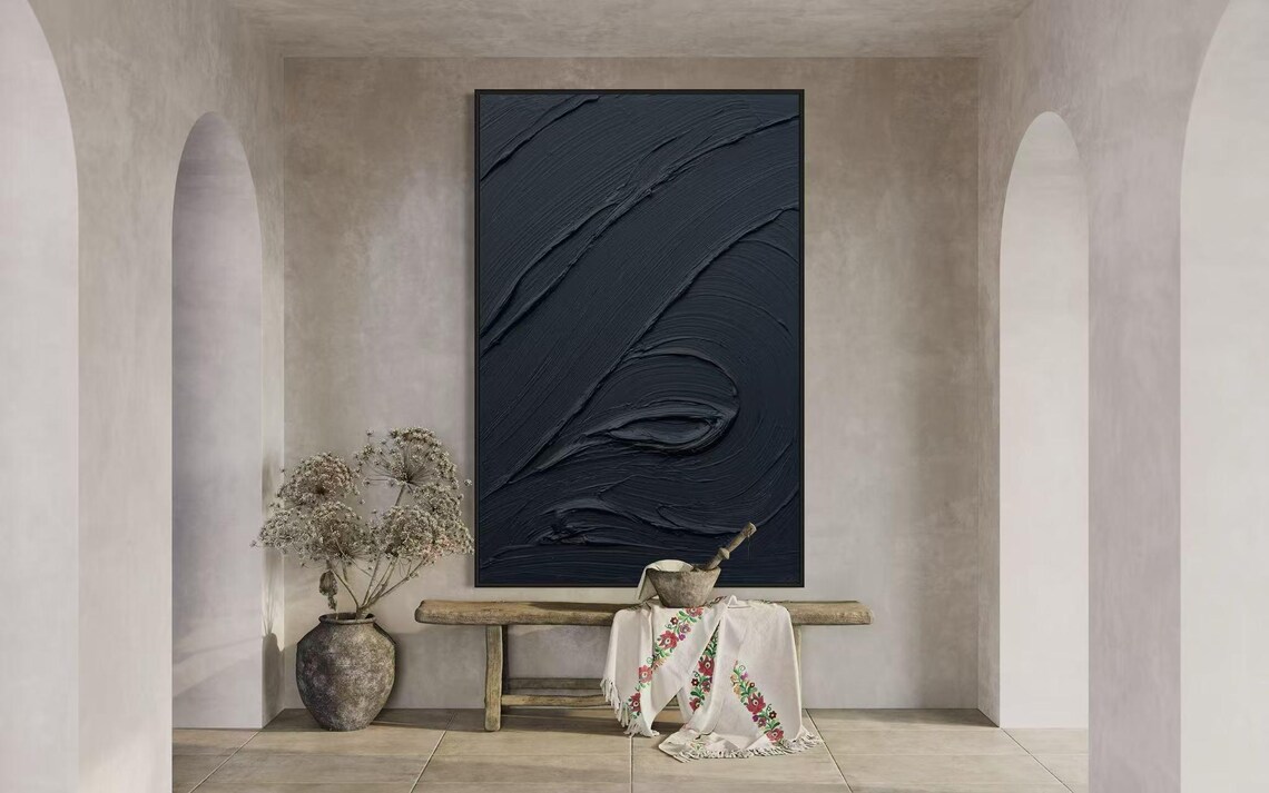 All Black Abstract Painting Modern Pure Black Acrylic Art Heavy Textured Oil Painting Custom Hand Painted Artwork Wall Decor - Image 3
