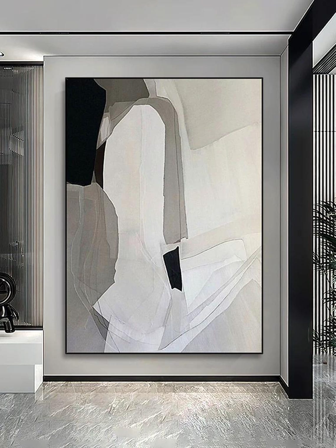 Minimalist Black and Grey Geometric Shapes Abstract Acrylic Poster - Image 3