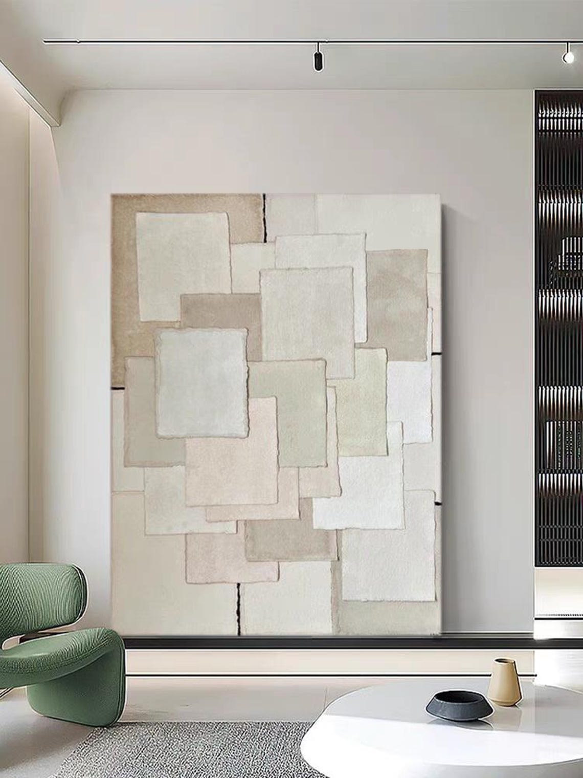 Beige Pink Checker Overlapping Squares Minimalist Art Poster - Image 3