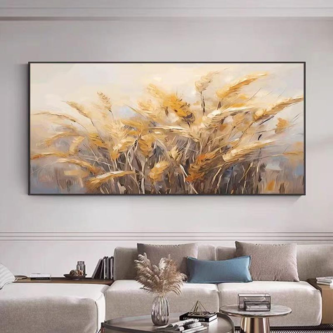 Golden Wheat Reeds Field Wind Blown Horizontal Textured Poster - Image 3