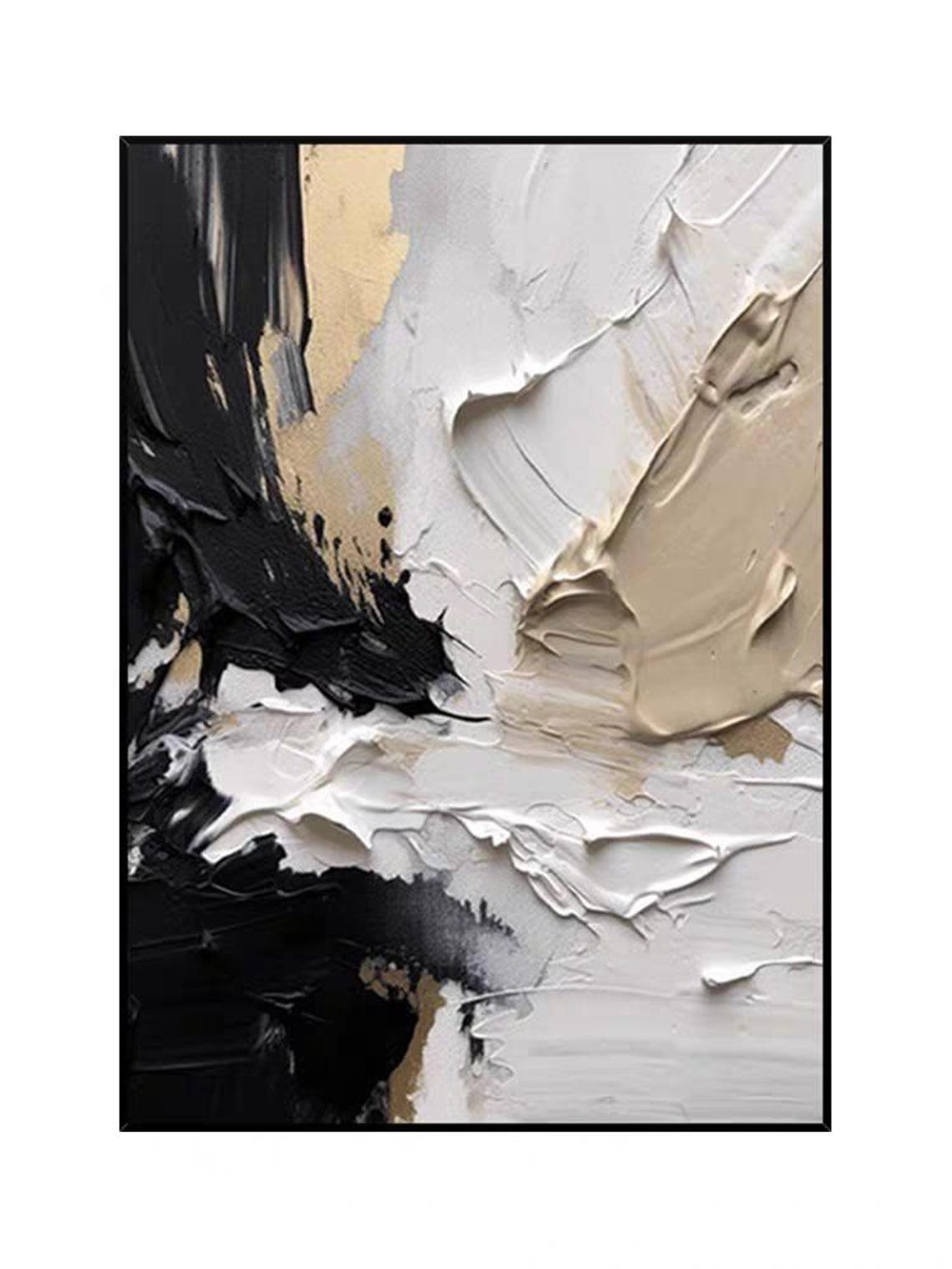 Black White Beige Palette Knife Thick Strokes Abstract Poster - Image 3