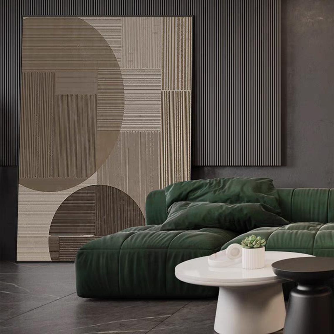 Brown Beige Tone Abstract Art Wabi Sabi Style Acrylic Artwork Large Thick Textured Vertical Oil Painting Circle Pattern Artwork - Image 2