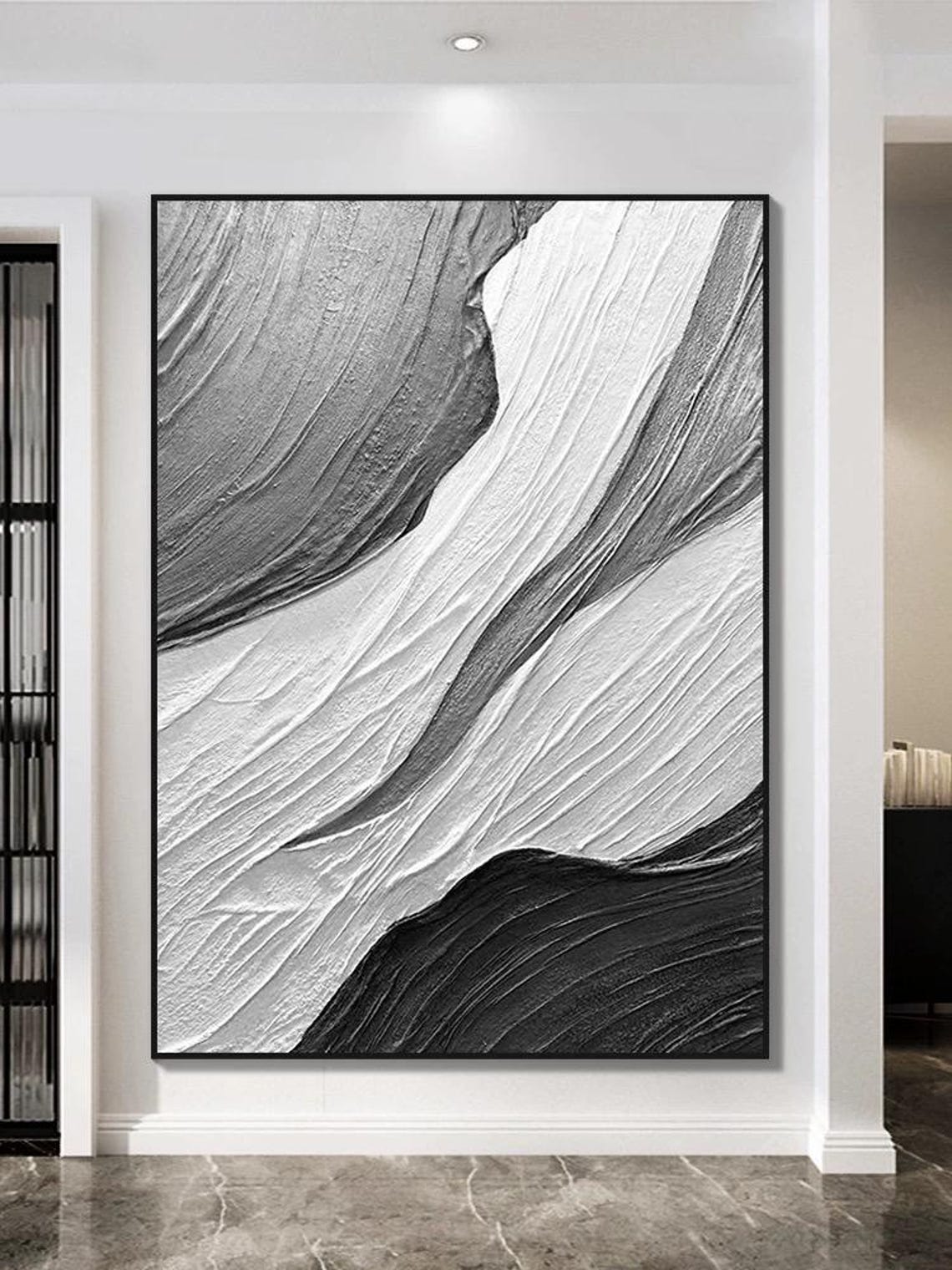 Black White Gray Thick Texture Painting Personalized Hand Painted Artwork Large Size Acrylic Art Hallway Wall Decor Unique Gift - Image 3