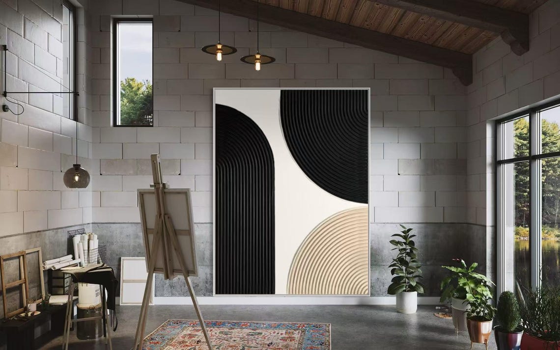 Minimalist Arch Textured Art Black White Beige Acrylic Painting Large Size Home Wall Decor Abstract Modern Personalized Painting - Image 2