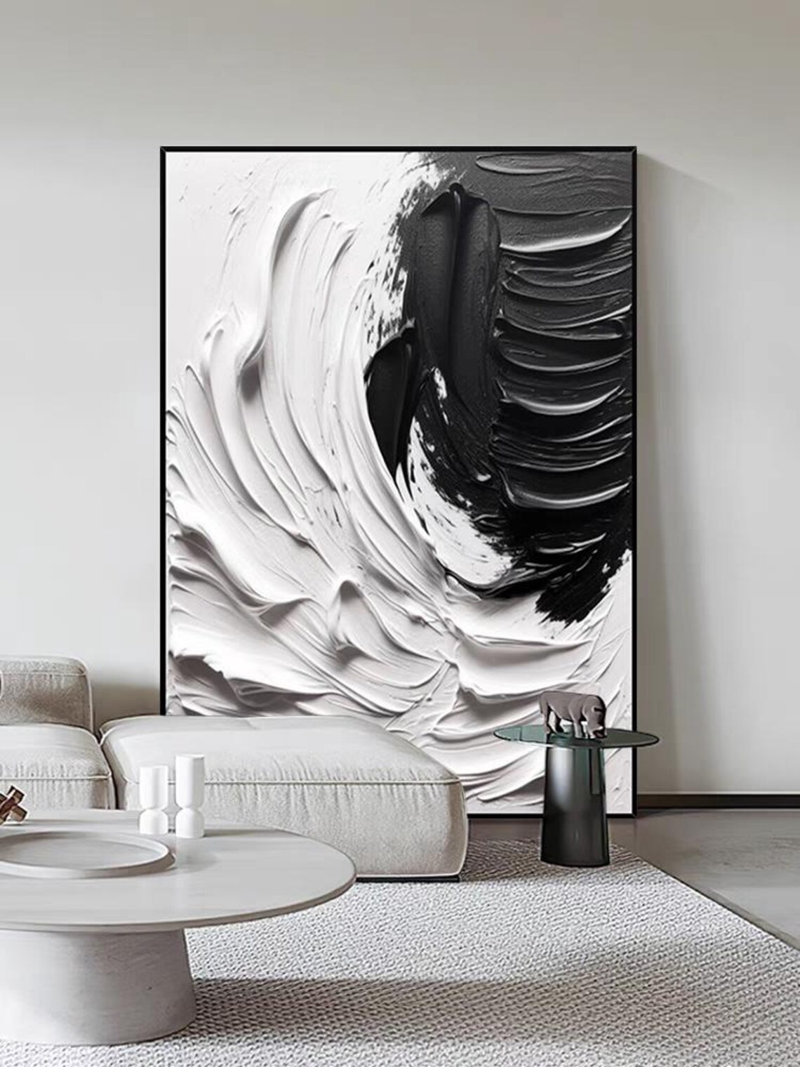 Minimalist Style Oil Painting Hand Painted Contemporary Wall Decor Heavy Textured Art Abstract Black White Acrylic Artwork - Image 3