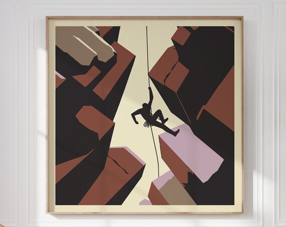 Rock Climber Silhouette Abstract Mountain Climbing Warm Tones Poster