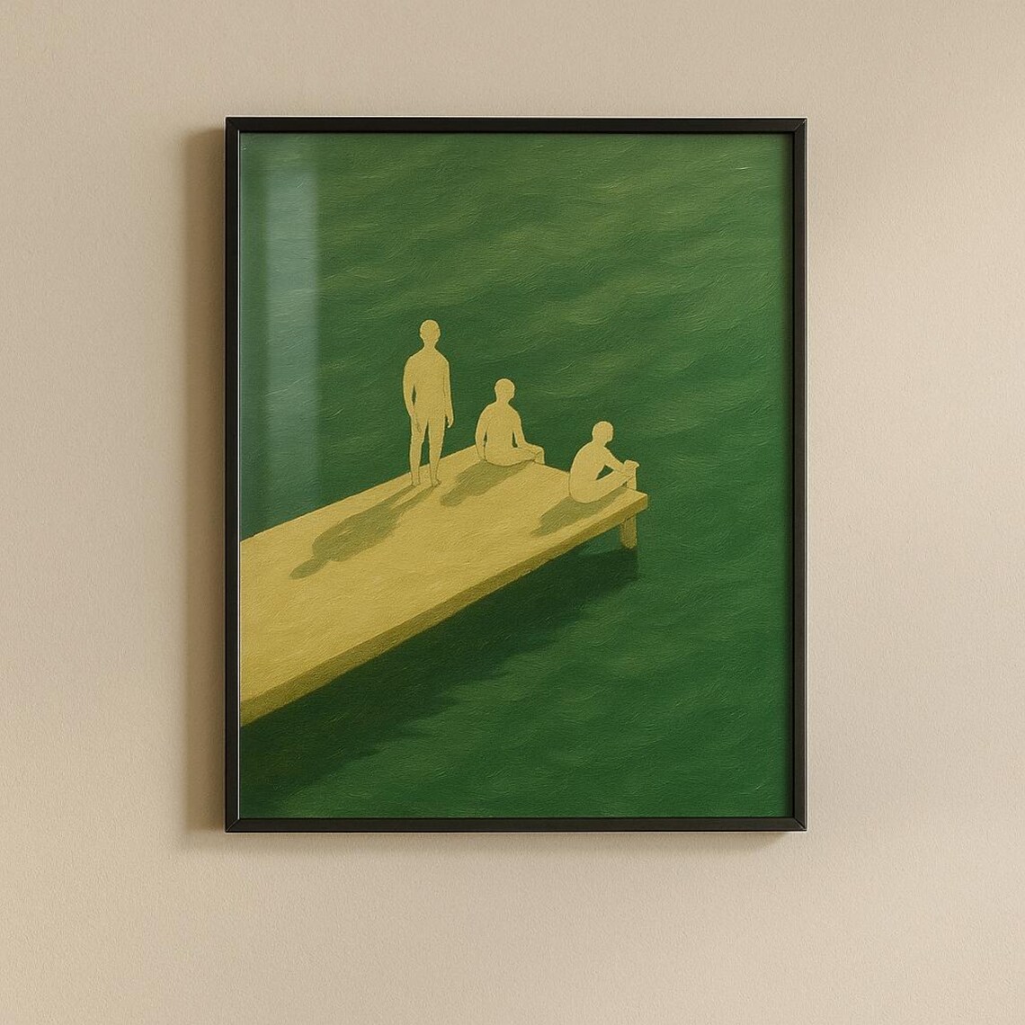 Three Friends On Dock Green Lake Minimal Silhouette Wall Poster