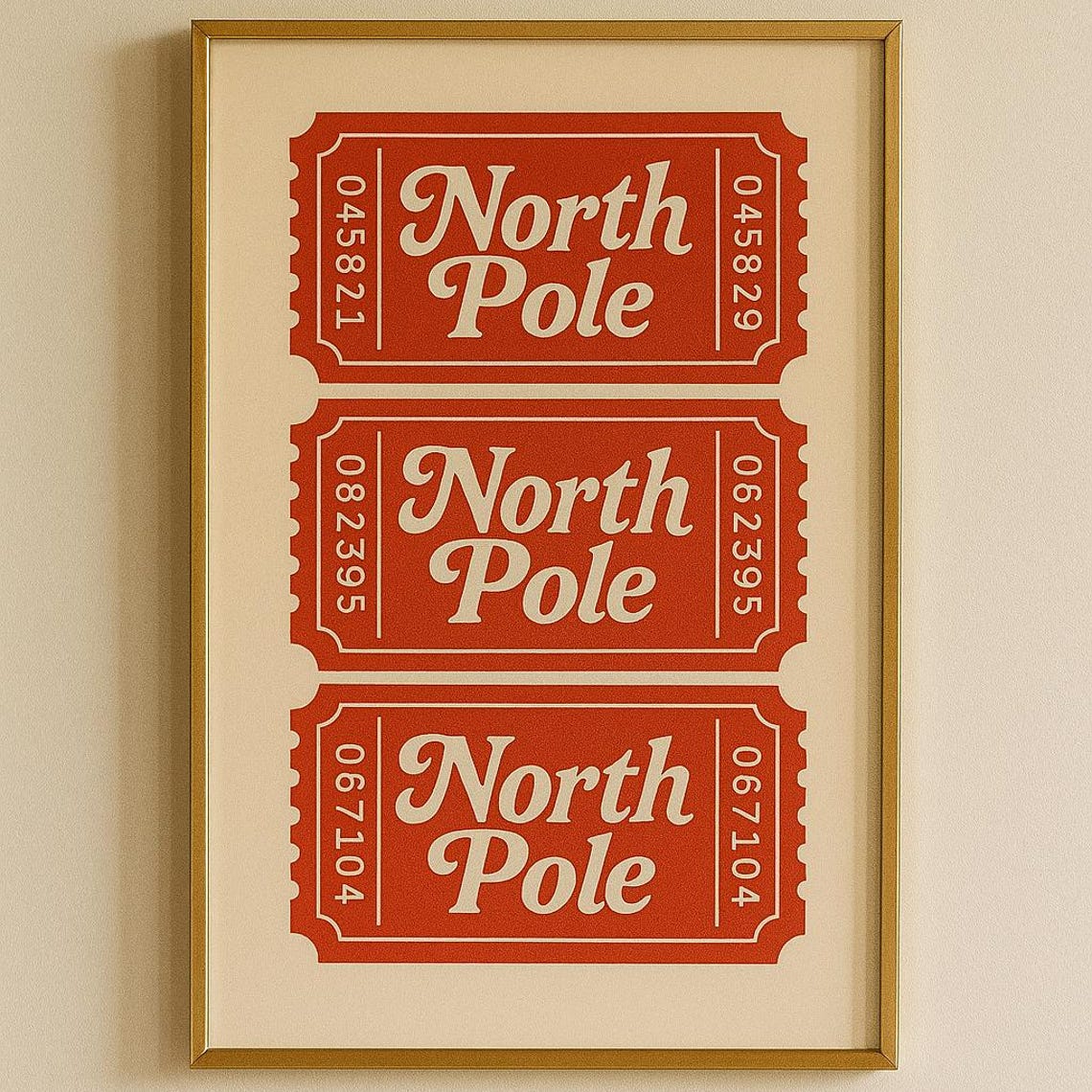 Vintage Red North Pole Ticket Stubs Christmas Holiday Art Poster