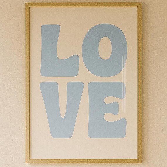 Blue LOVE Retro Chunky Typography Minimalist Valentines Poster