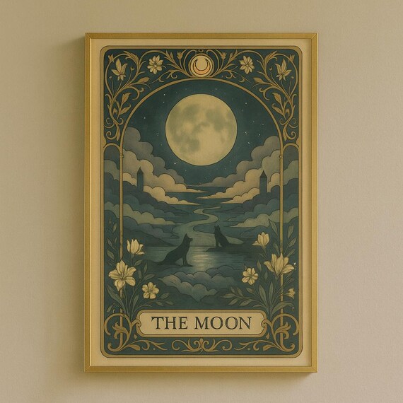 The Moon Tarot Card Mystical Night Landscape Celestial Wall Poster