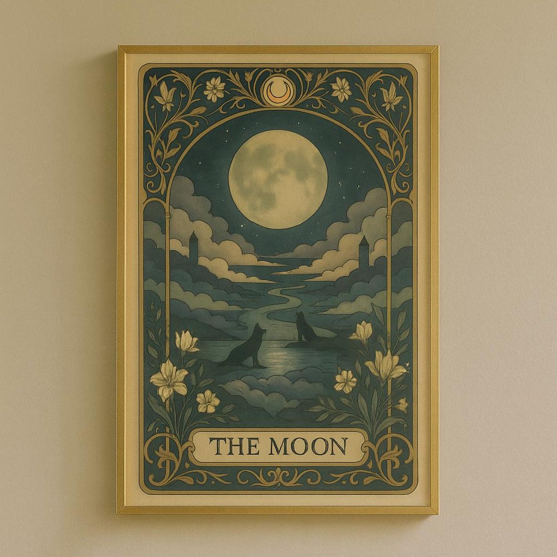 The Moon Tarot Card Mystical Night Landscape Celestial Wall Poster
