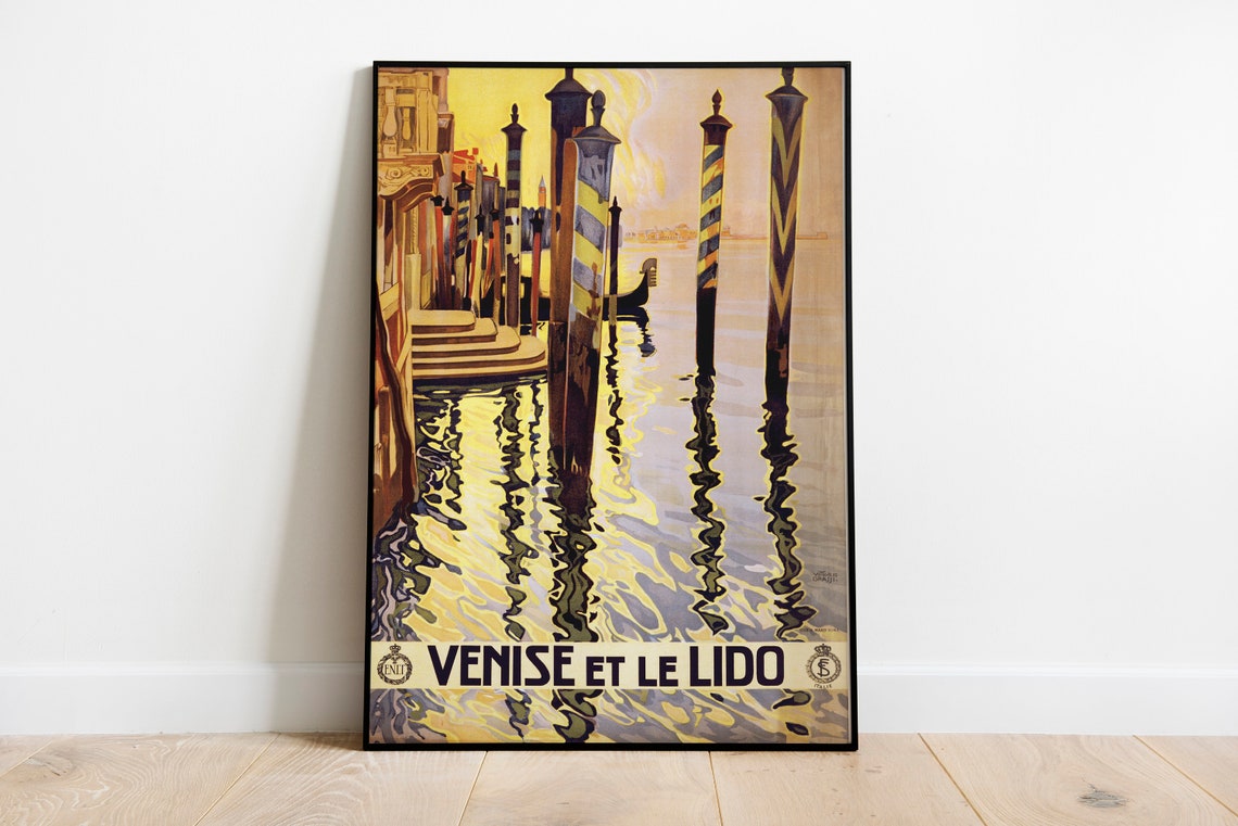 Venise Et Le Lido Venice Canal Gondola Poles Vintage Italian Poster - Image 2